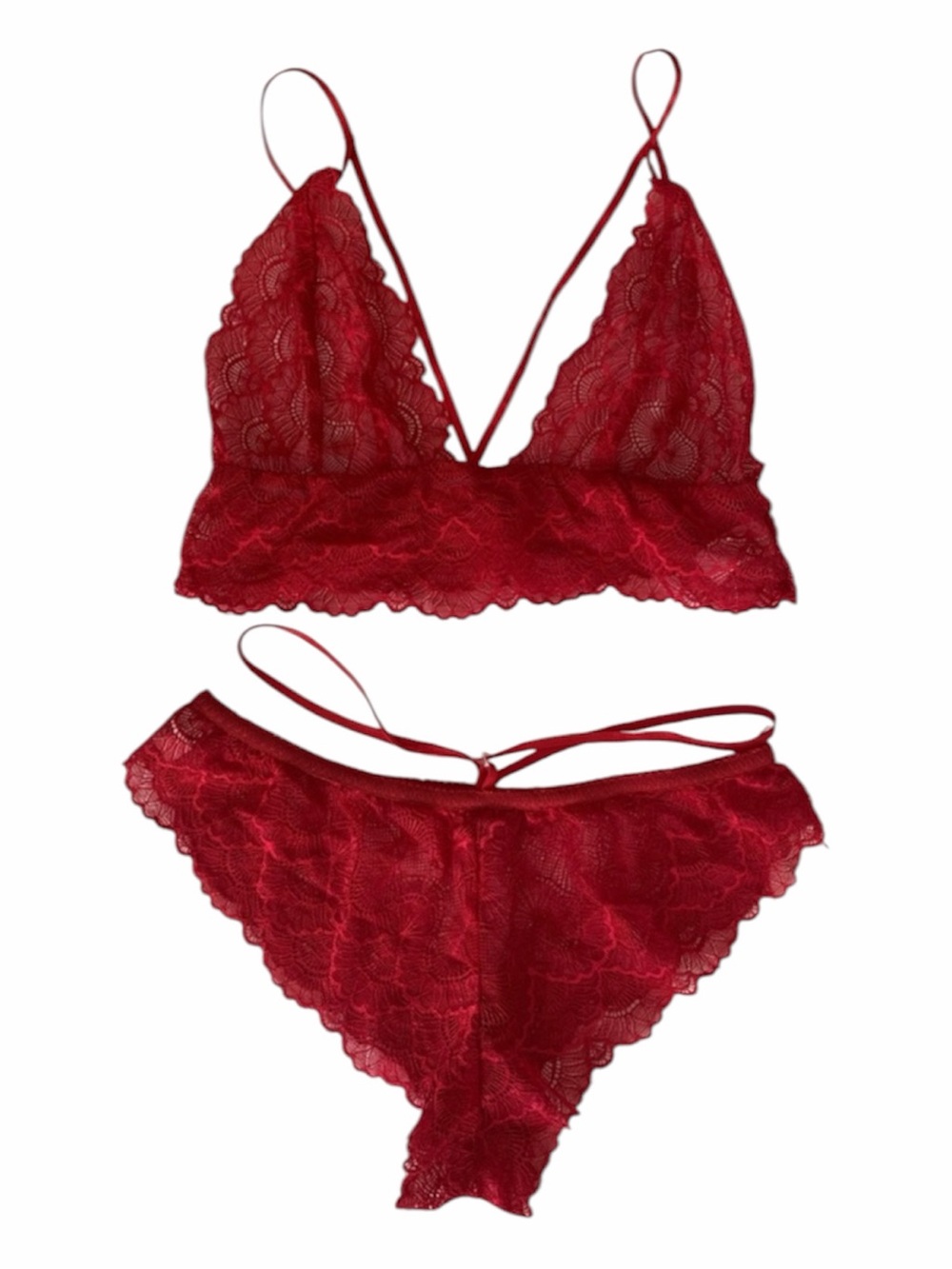 NWOT Shein Red Lace Lingerie Set Size M Medium 2 Piece Bralette & Panty